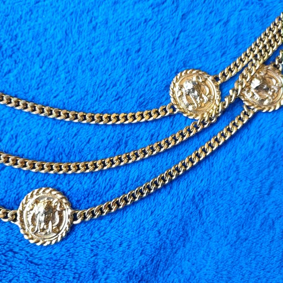 Vintage Egyptian Revival Art Nouveau Scarab Chain Charm Coin Link Belt main image 4